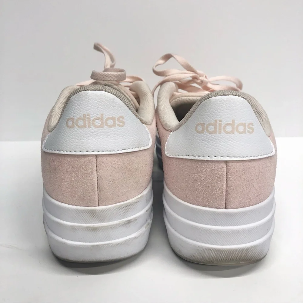 Adidas VL Court Bold Womens 9 Quartz Cloud White Pink Suede Low Top Sneakers - Picture 4 of 9